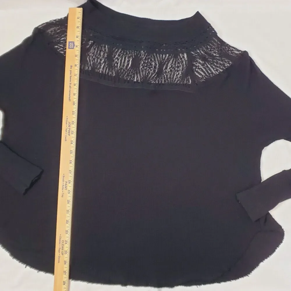 Free People Top M Spring Valley Thermal Black Lace Waffle Knit Womens Shirt